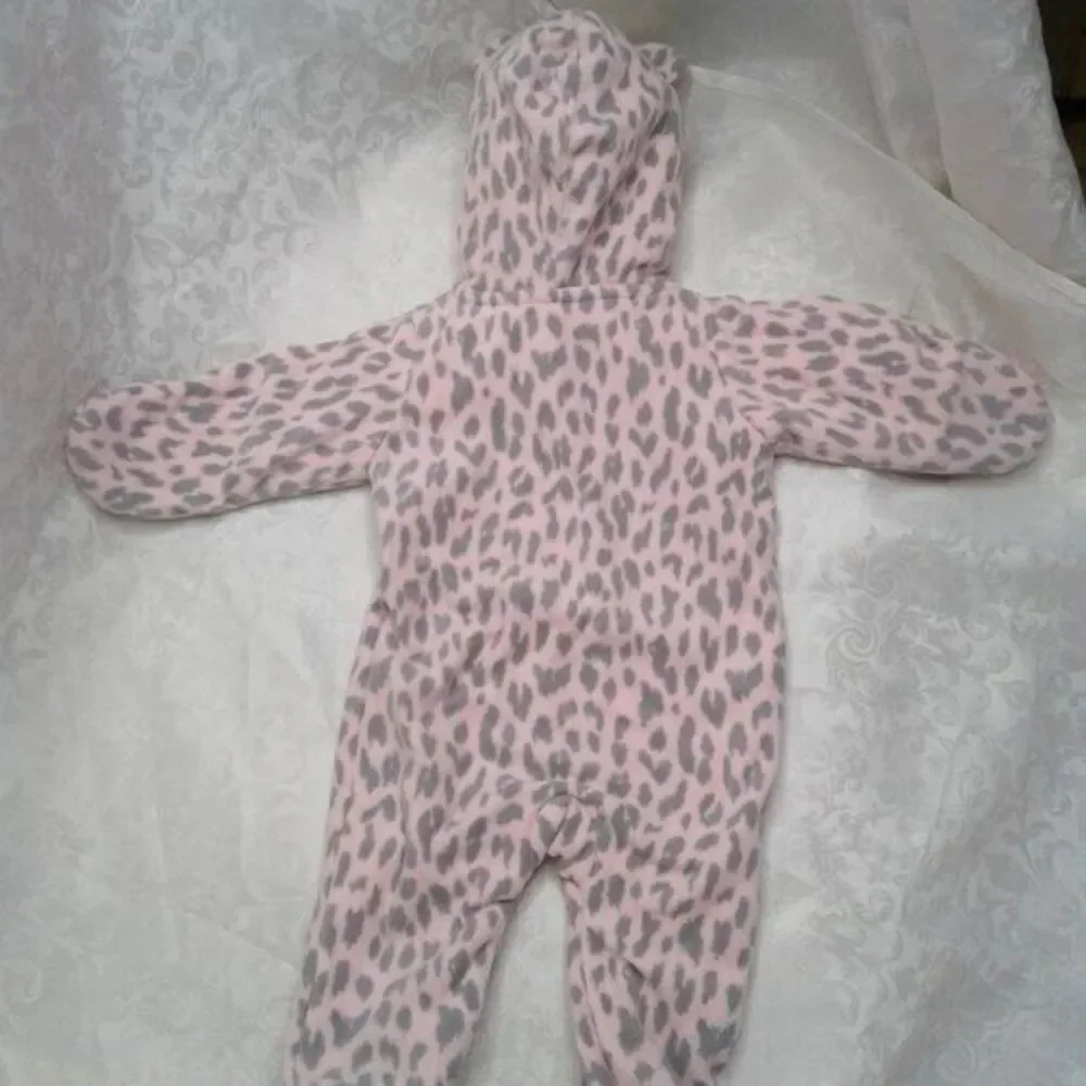 Carters Baby Sherpa Fleece Bunting Snowsuit Pink Gray Animal Print Size 3 Months